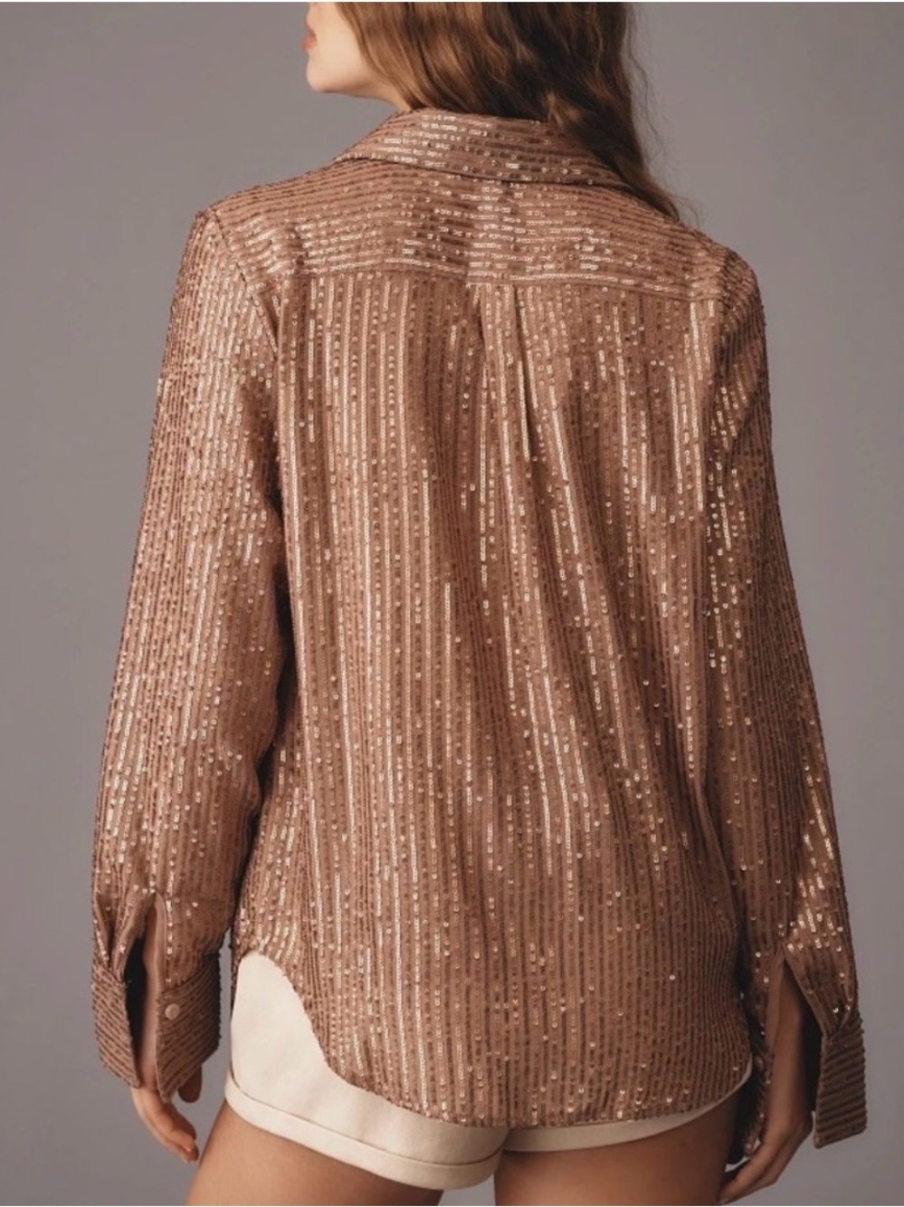 ❤️ NWT! Anthropologie The Remie Bronze Sequin Button Down Blouse XL - Picture 4 of 13